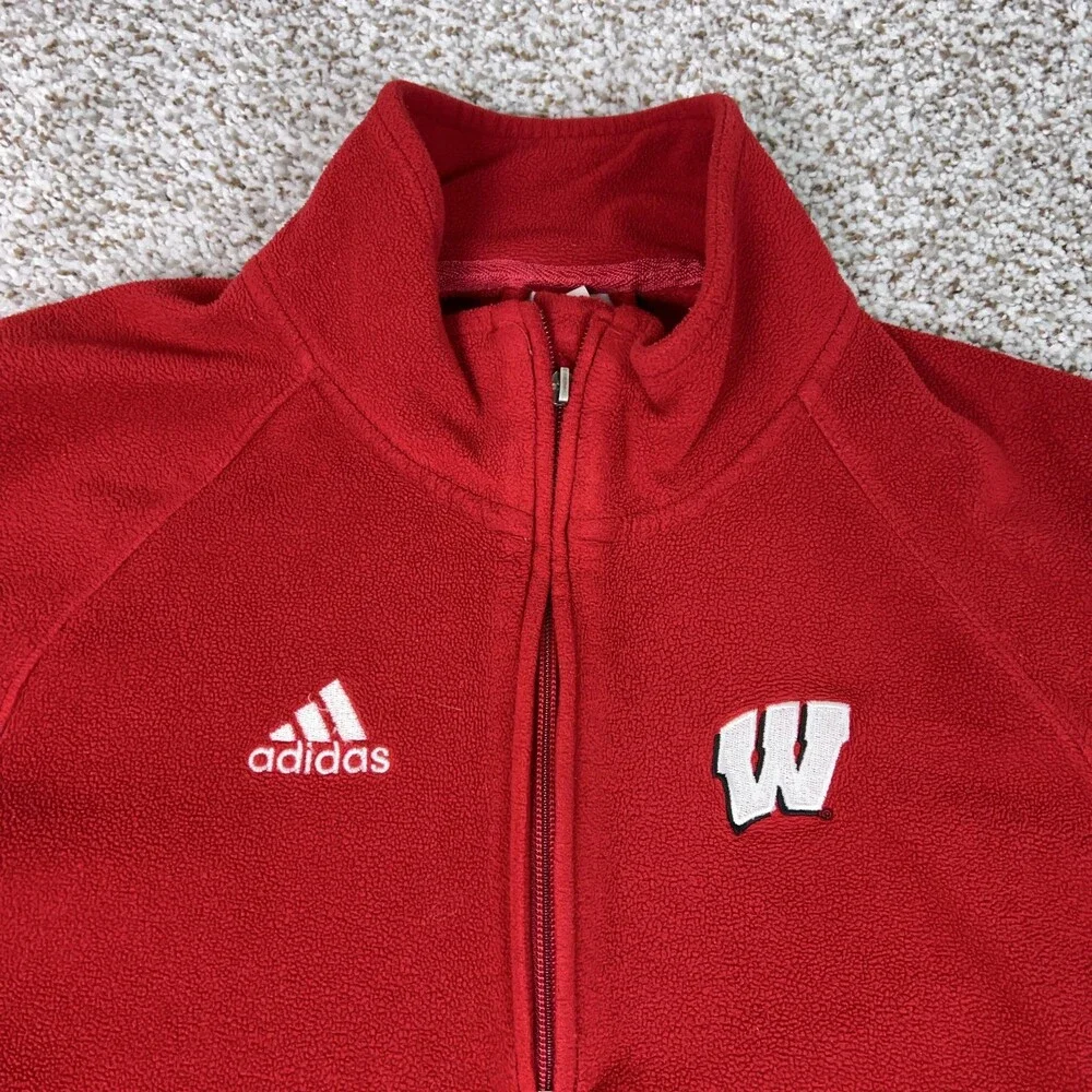 Wisconsin Badgers Pullover Mens Medium‎ NCAA Football Fleece Quarter Zip Adidas